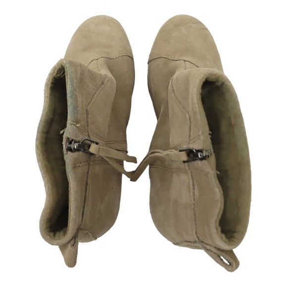Toms Lunata Suede Ankle Stack Heeled Boots US 6 UK 4 EU 36.5 Taupe Side Zip Boho - Picture 6 of 11